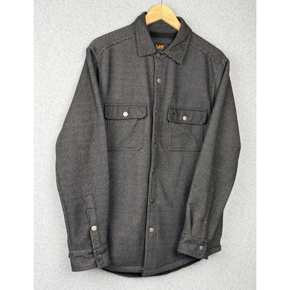 Lee Fleece Shirt Jacket Gray Black Snap Front Size S